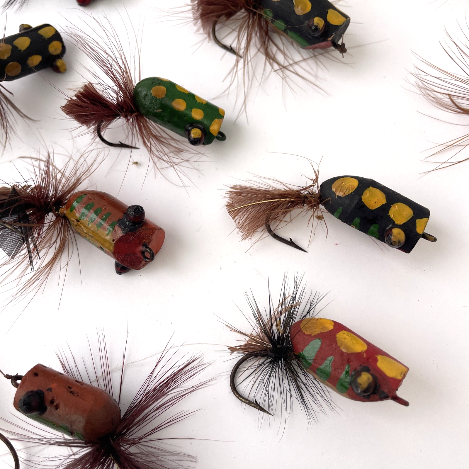 Vintage Lot Wooden Top Water Fishing Lures Flies Fly Fishing Folk Art Hand Made