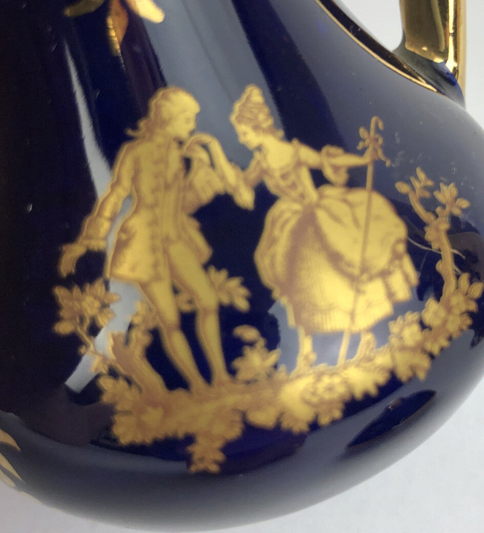 2 x Limoges Cobalt Blue Gold Courting Couple Fragonard Signed Mini Pot 3.5" LOOK