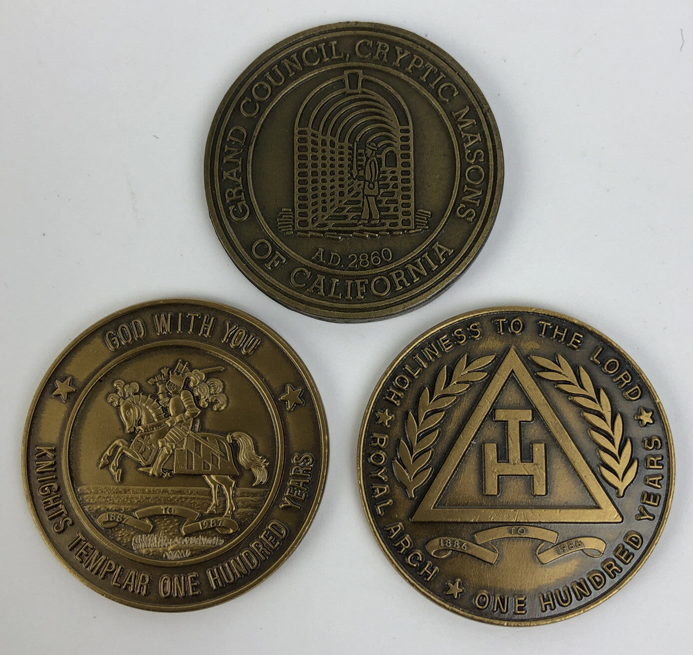 3 York Rite Freemasonry Cryptic Masonic 100 years Riverside California commemorative coins set