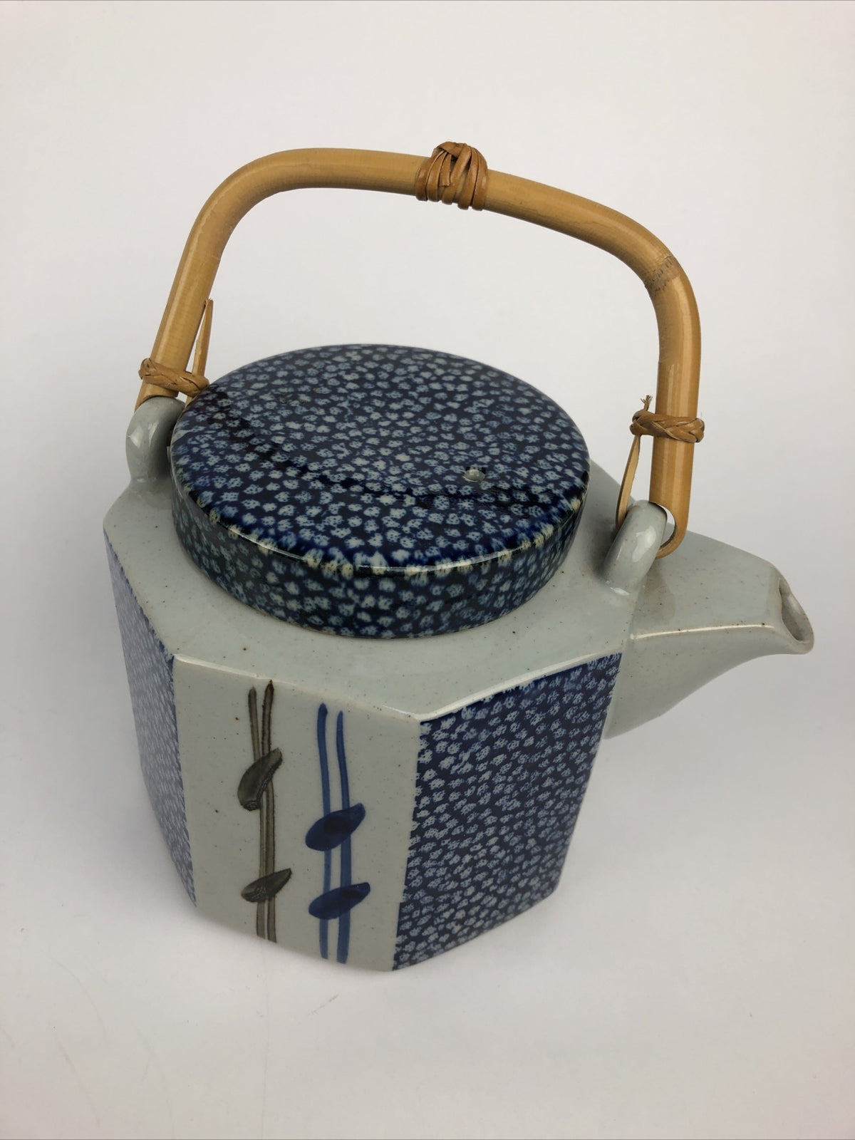Takahashi San Francisco Hand Painted Bamboo Handle Teapot Mid Century 1970's