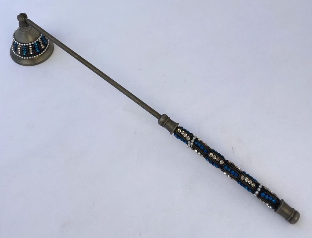 Vintage Metal Candle Snuffer Classic Bell Style w Rhinestone BLING / Long Handle
