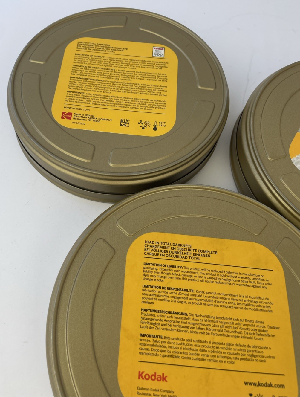 Lot of 3 x Eastman Kodak Vision 400ft•122m 35mm Film Canisters - CANISTERS ONLY