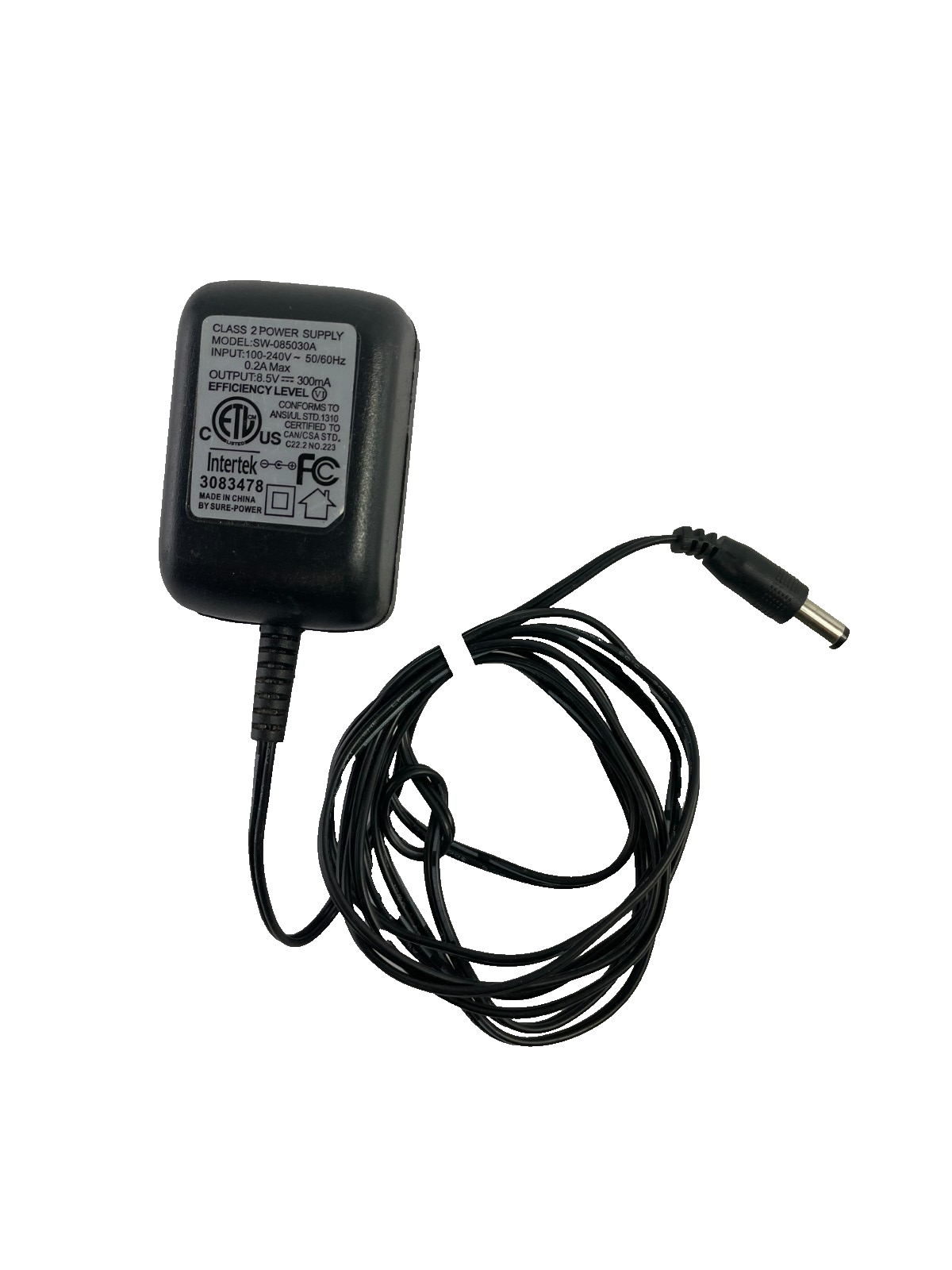Geniune Intertek Model SW-085030A Output 8.5V 0.30A Power Supply AC Adapter #A78