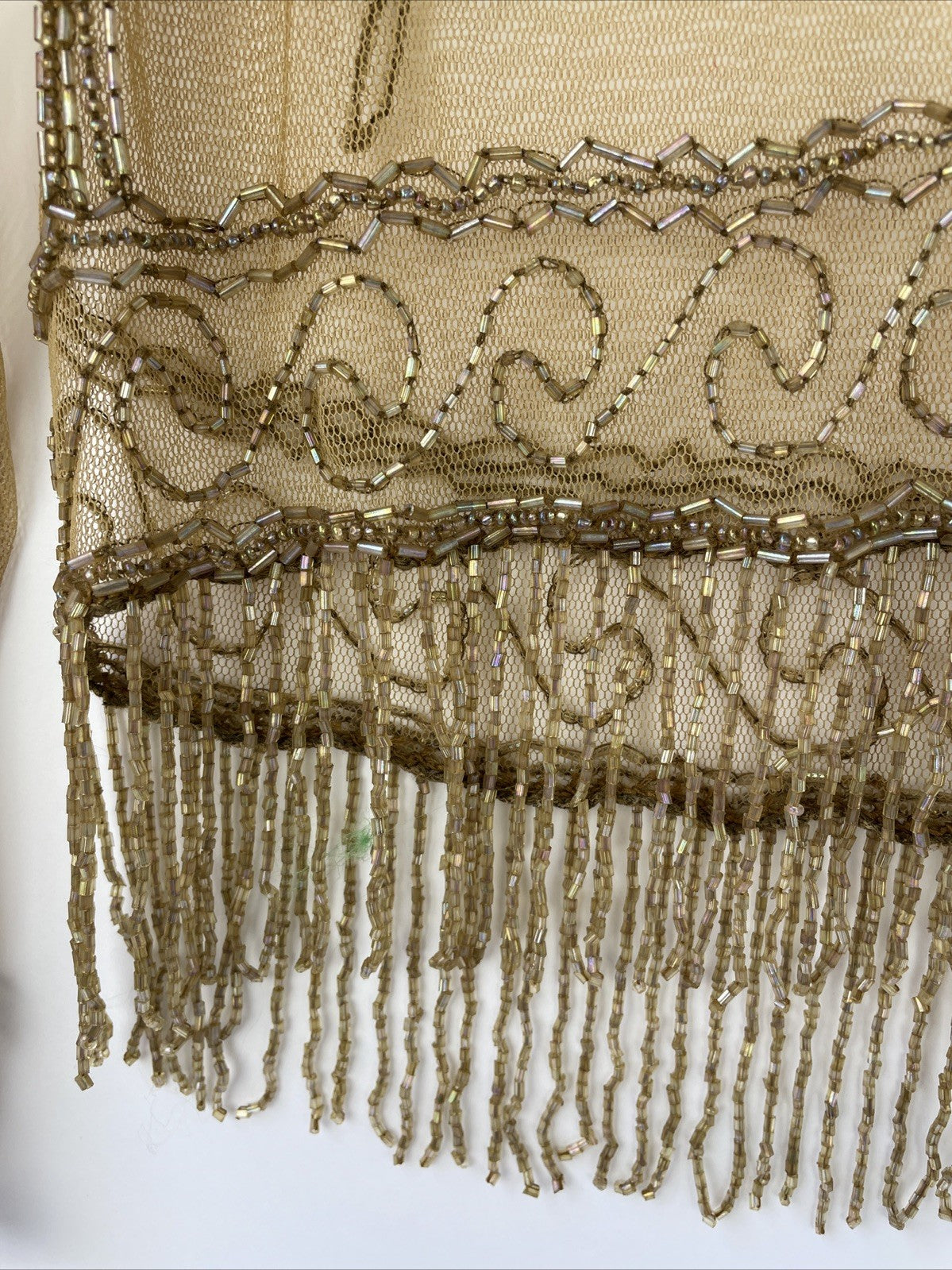 SHIBA Vintage Sheer Mesh Long Sleeve Hand Beaded V Neck Gold Tone Tunic Small