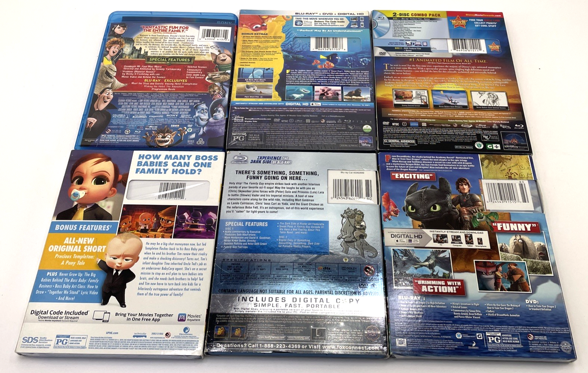 Animated Blu-ray DVD Lot Lion King, Dragon 2, Family Guy, Finding Dory Boss Baby