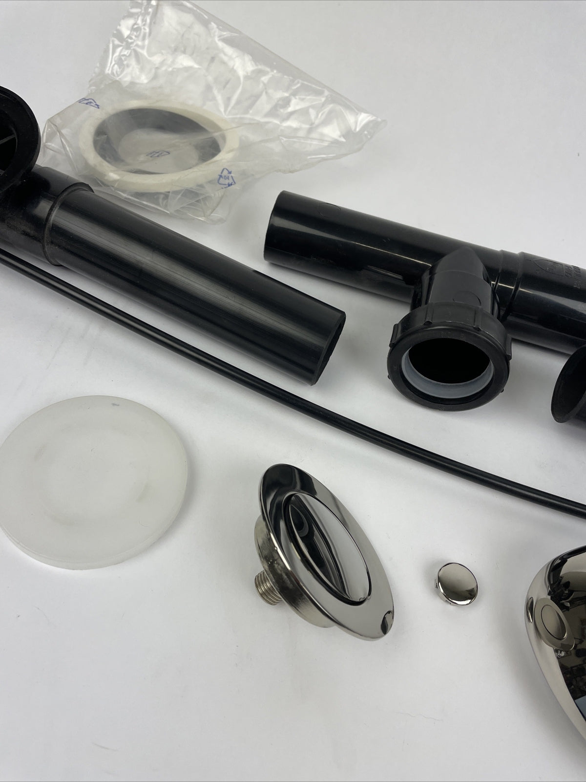OPELLA 14.5" to 19" Black Tubular Bath Waste & Overflow Assembly w Polished Trim