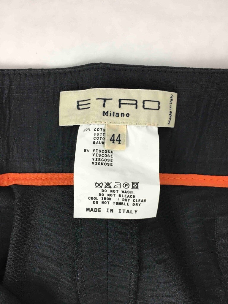 Etro Milano Mens Dress Pants Black Flat Front Cotton Blend Trouser Italy Made 44