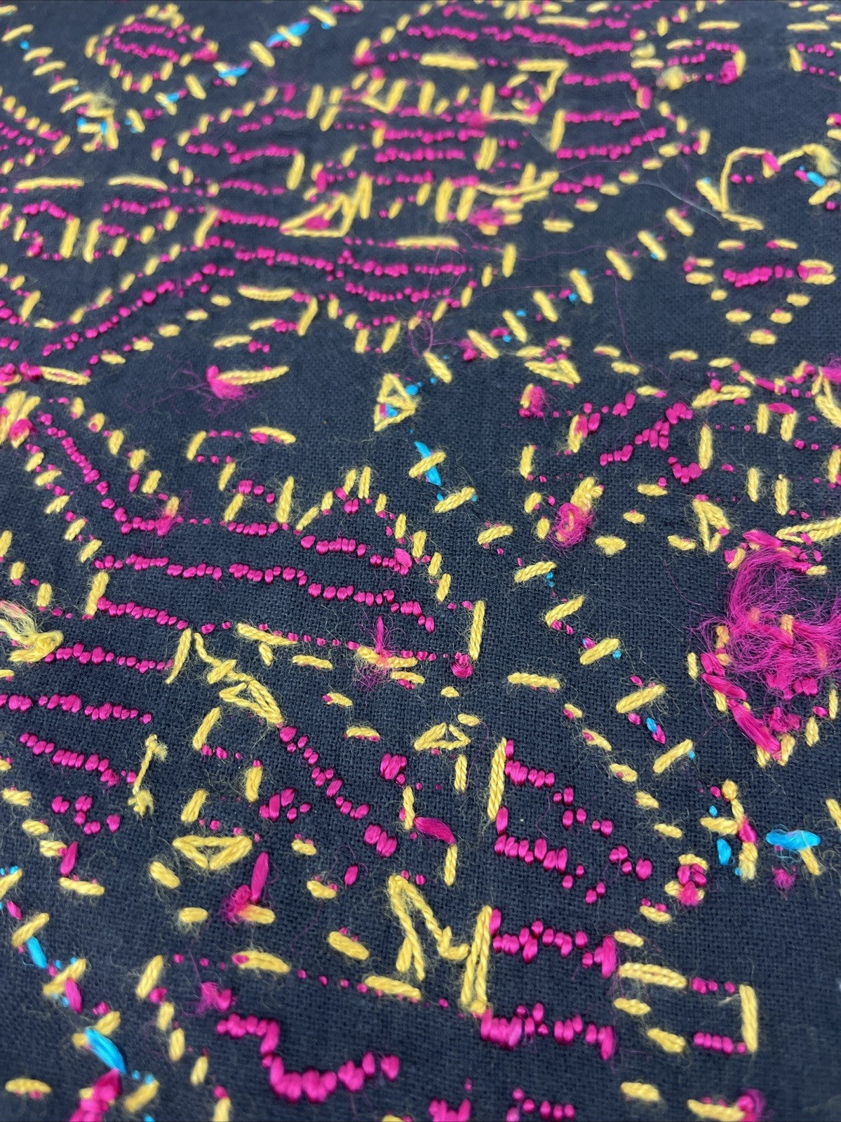 Vintage South Asian Silk Swati Textile Hand Embroidery Magenta Black 76" x 13.5"