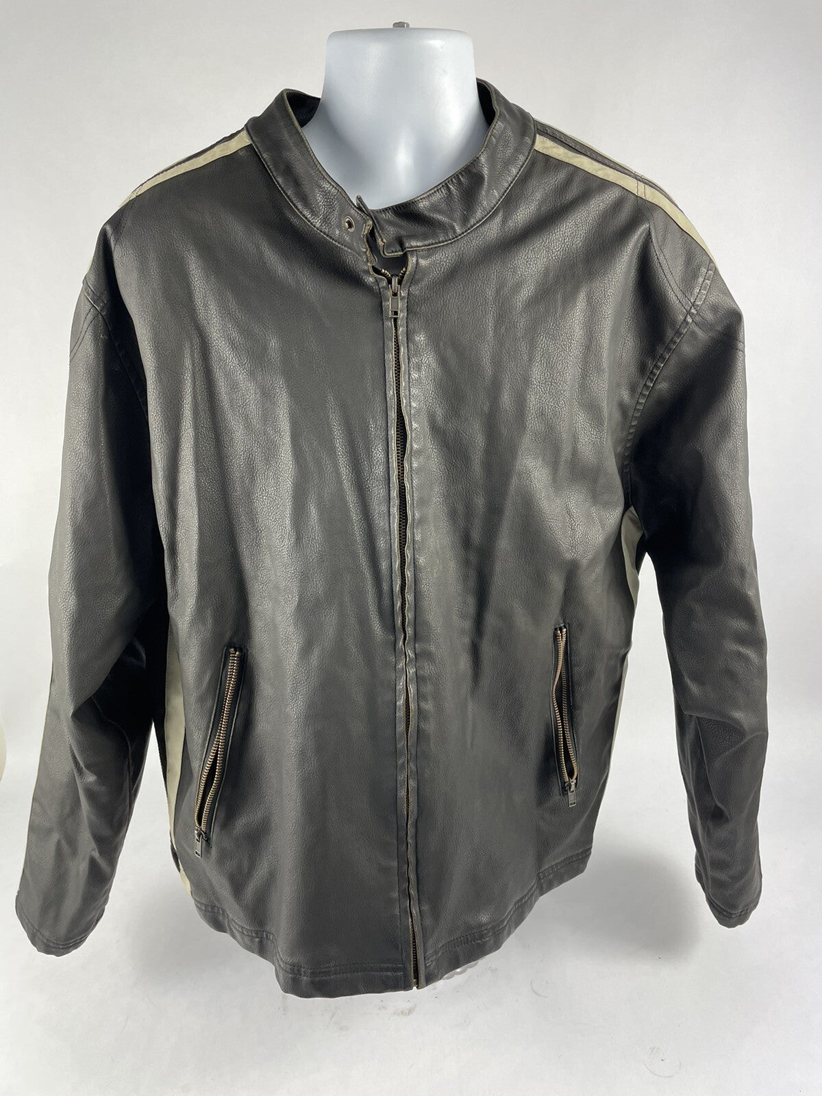 Vintage Arizona Faux Leather Men’s Race Jacket Size 2XL Racing Stripes Brown