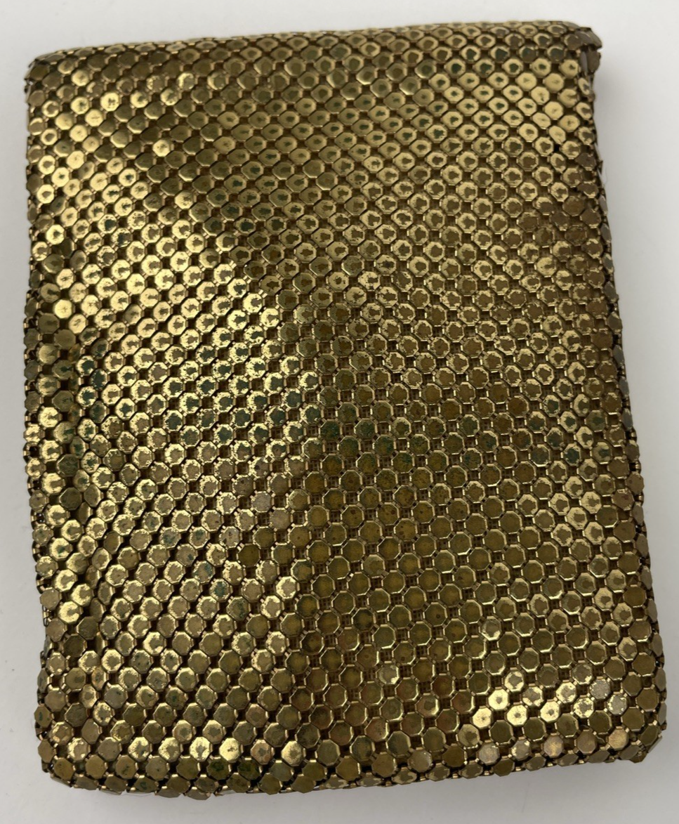 Vintage Whiting & Davis Gold Metal Mesh Chainmail Bi-fold Wallet MCM 1950s