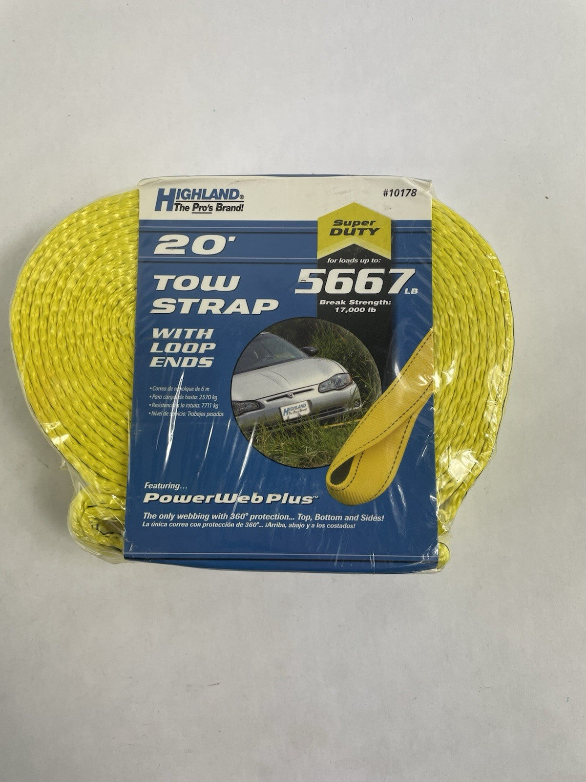 Highland #10178 20' Tow Strap with Loop End Tow Strap with Hook Ends