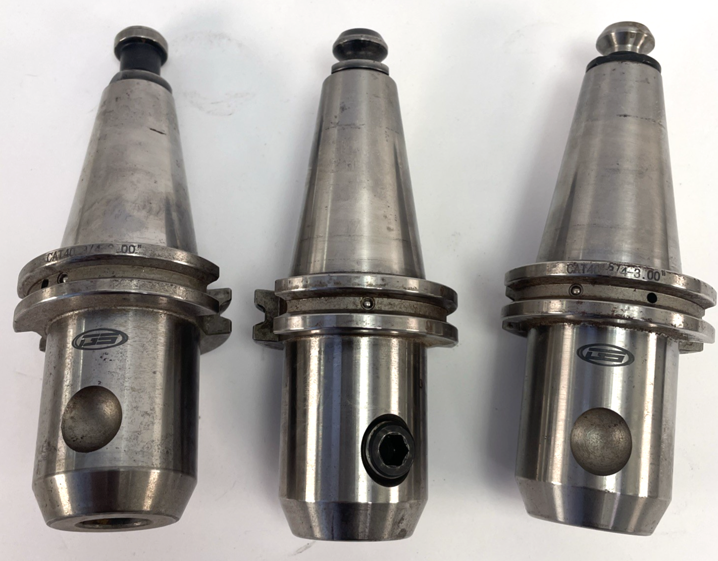 Lot of 3 x GS Tooling CAT 40 3/4 - 3” HS Endmill Holder with Pull Studs