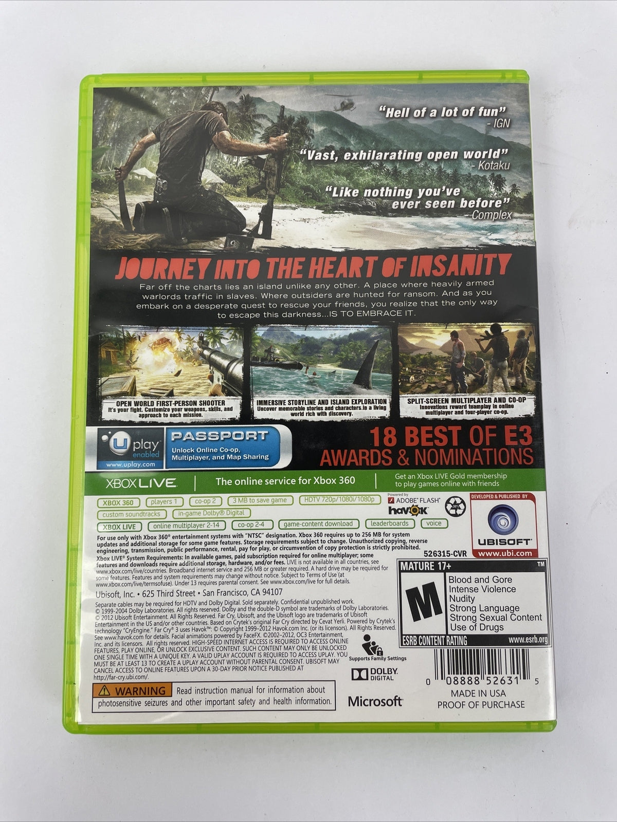 Farcry 3 FARCRY3 Microsoft Xbox 360 Complete with Manual UBISOFT  17+ - USA SHIP