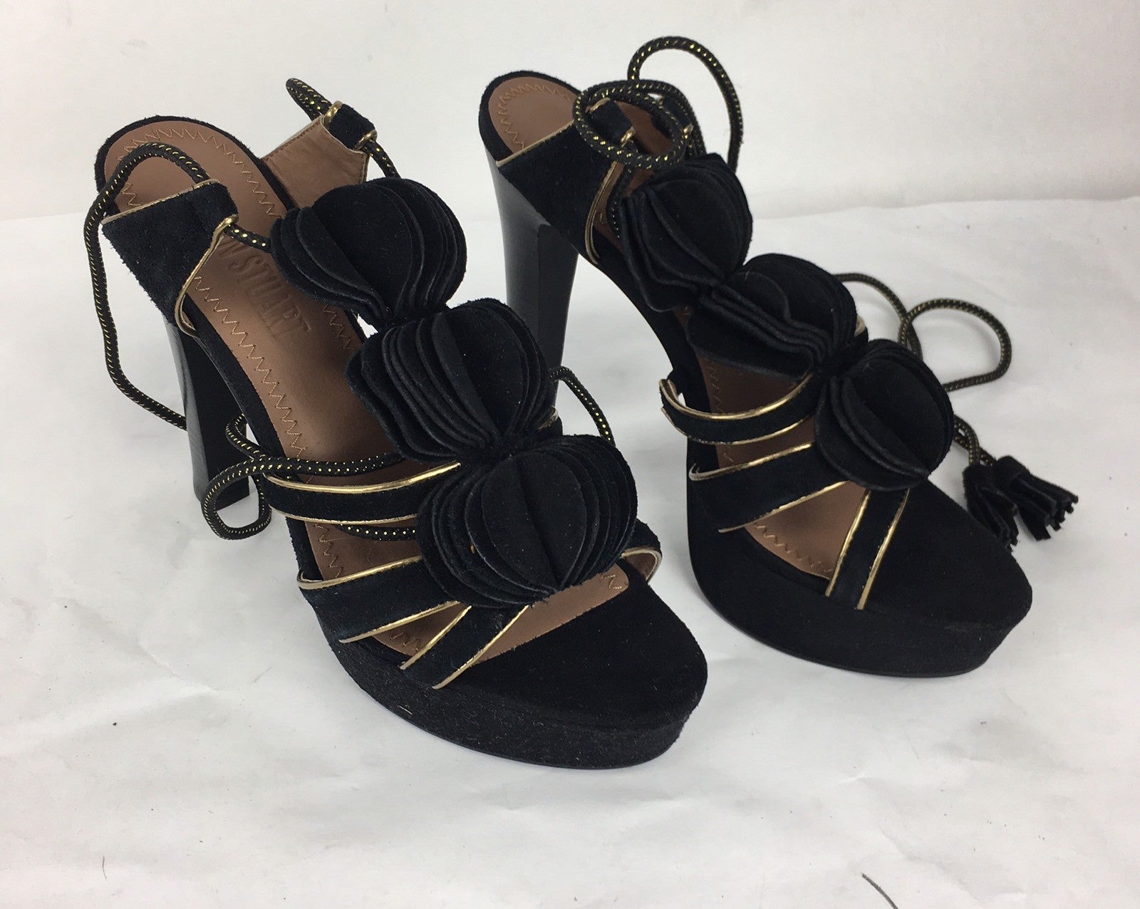 COLIN STUART Black Leather Lace Up Leg Size 8 High Heels Platform