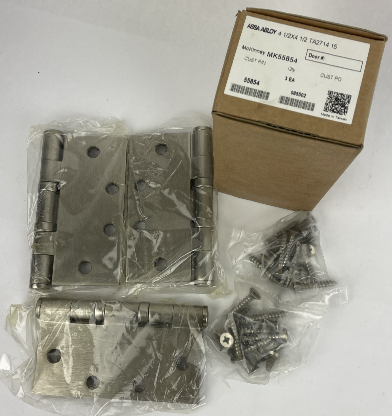 MCKINNEY HEAVY DUTY STAINLESS STEEL DOOR HINGE ASSA ABLOY 4.5" X 4.5" w Hardware