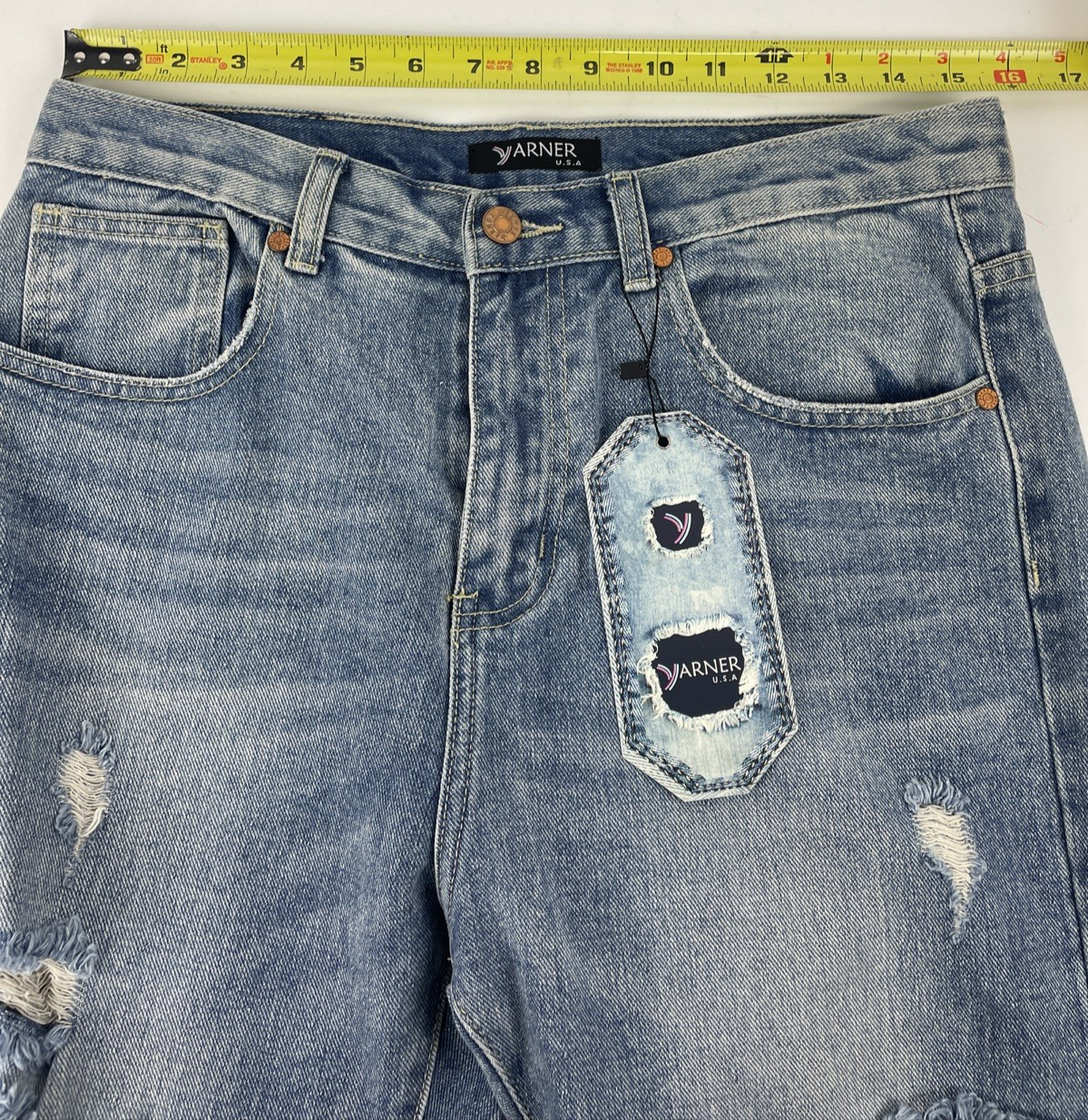Yarner USA Distressed Torn Jeans Women's Size 11 High Rise Waist Light Blue Wash