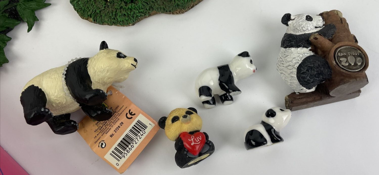 Lot Of 9 x  Assorted Panda Bear Sculpture FIGURINES Gunus Ailuropoda + Furry Pez