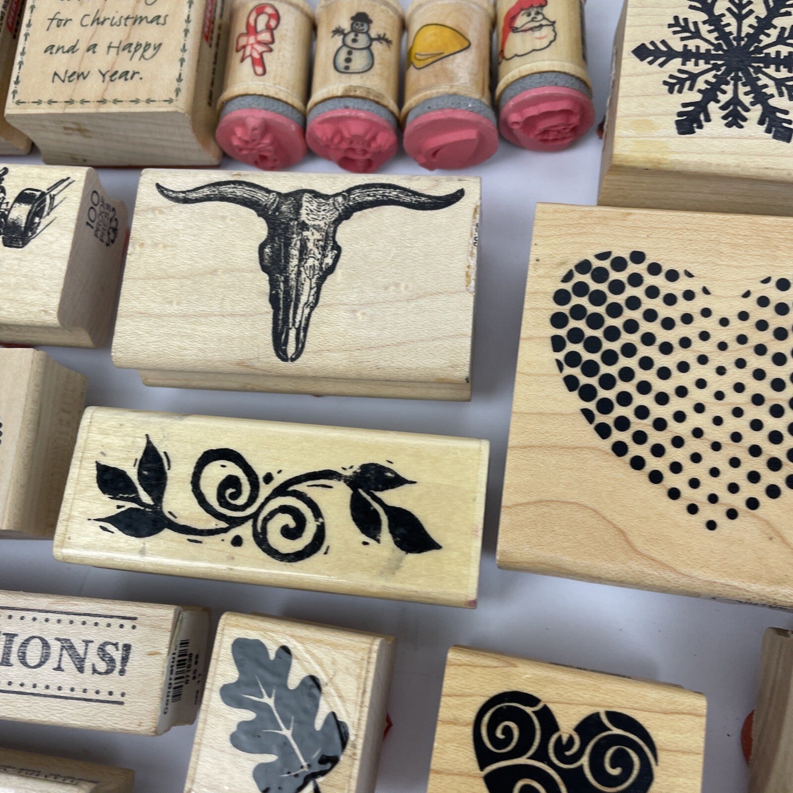 Rubber Stamp Lot SANTA Flowers Christmas DOG Paw Words Scrapbook Paper New Used
