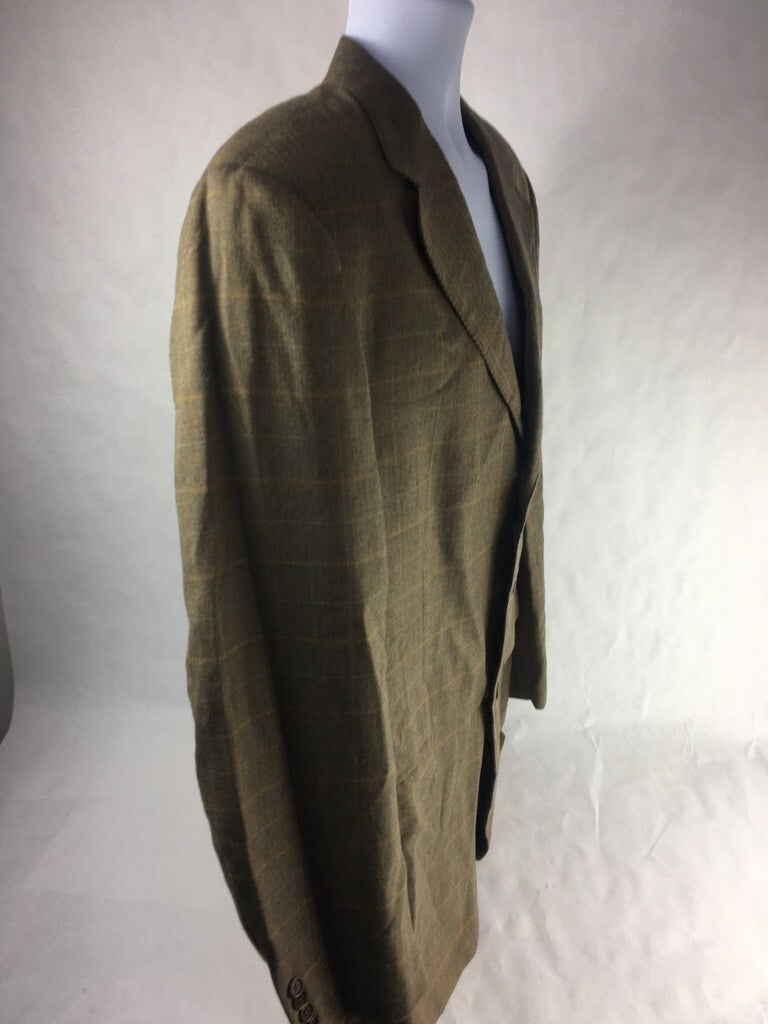 Façonnable Mens Cashmere Suit Jacket Brown Plaid 3 Button Blazer Italy 52 Long