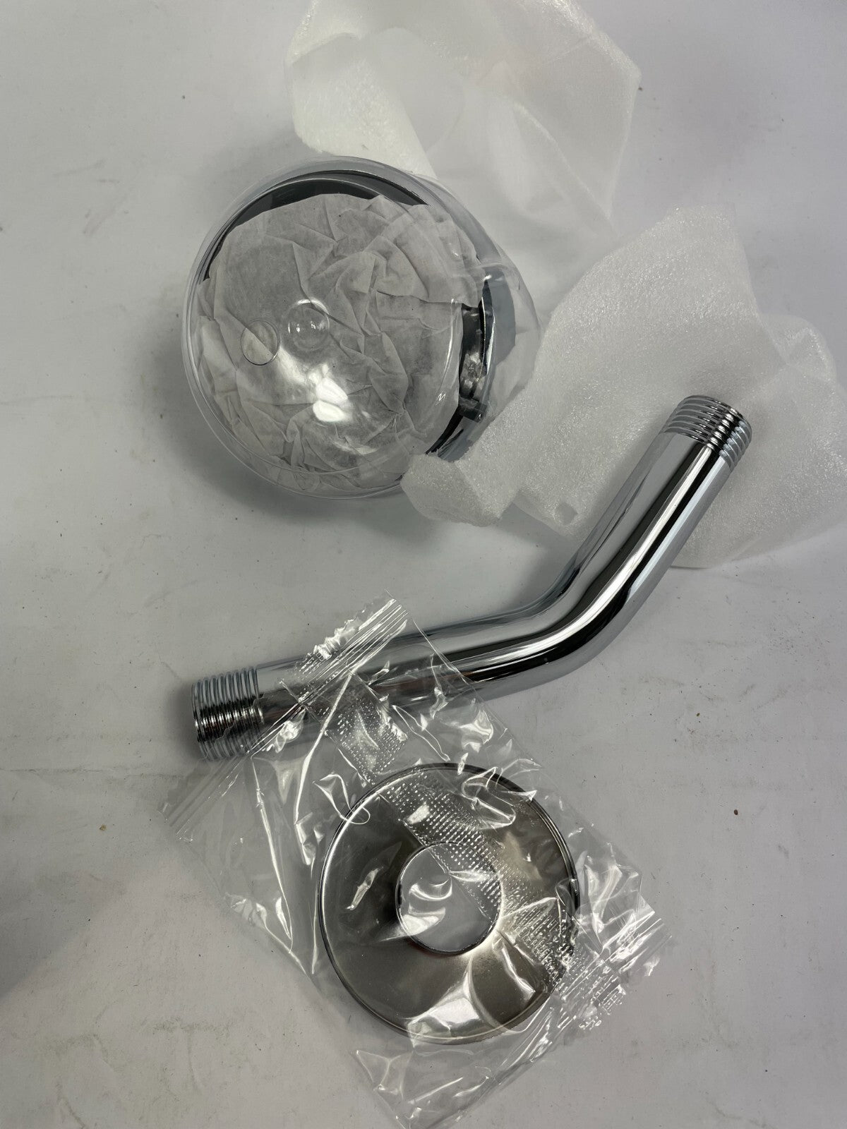 Rubi RMYTDCC Myrto chrome shower arm and shower head kit for modern bathroom installation