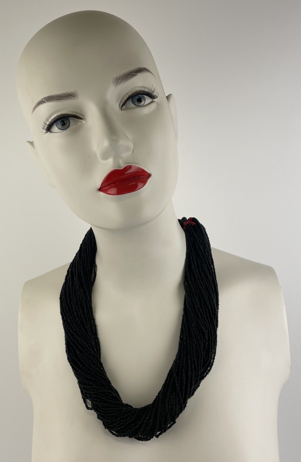 Vintage Naga Collar Necklace Multi Strand Black / Red Seed Beads Chunky 25”