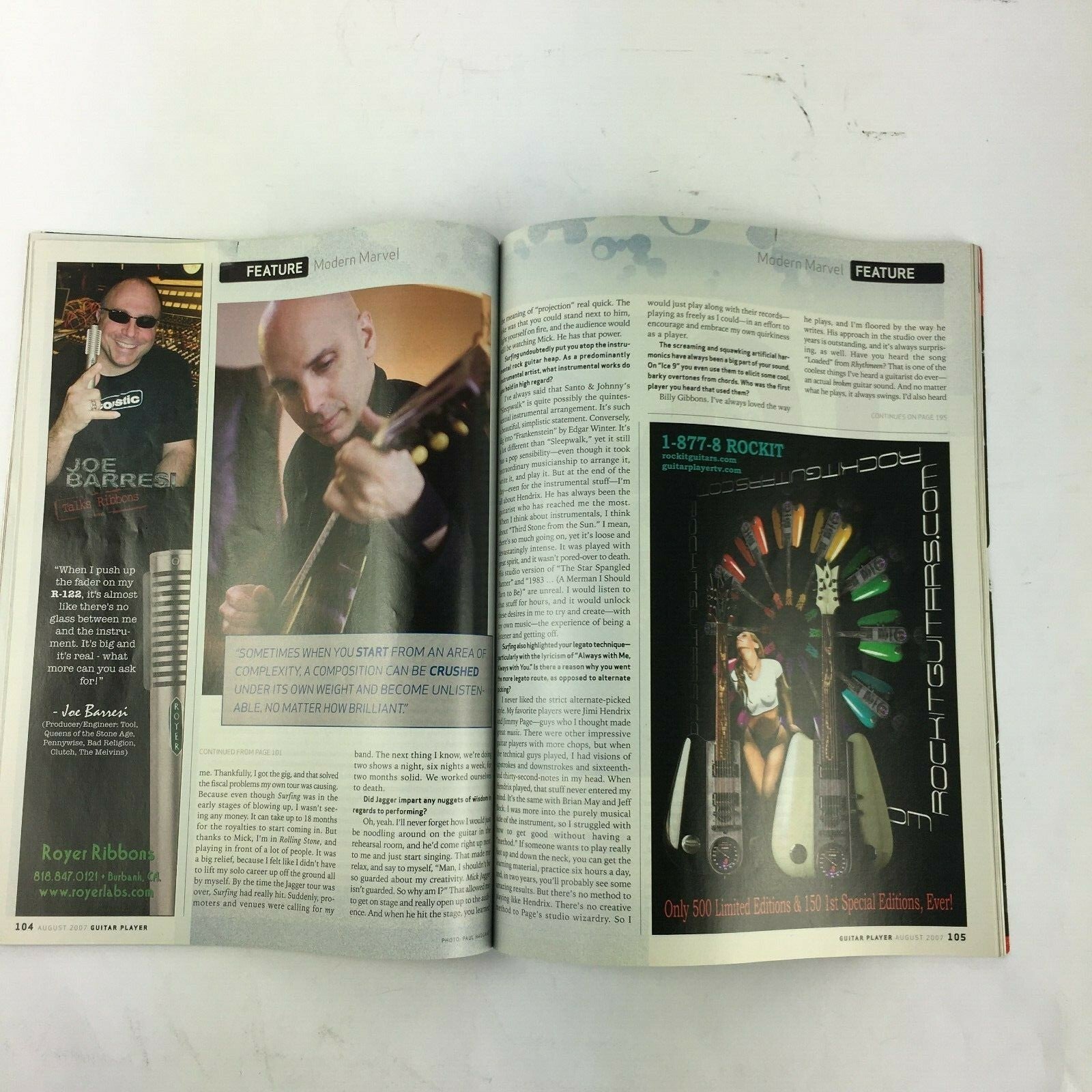 August 2007 Guitar Player Magazine Joe Striani Surfing with the Alien Gree Howe