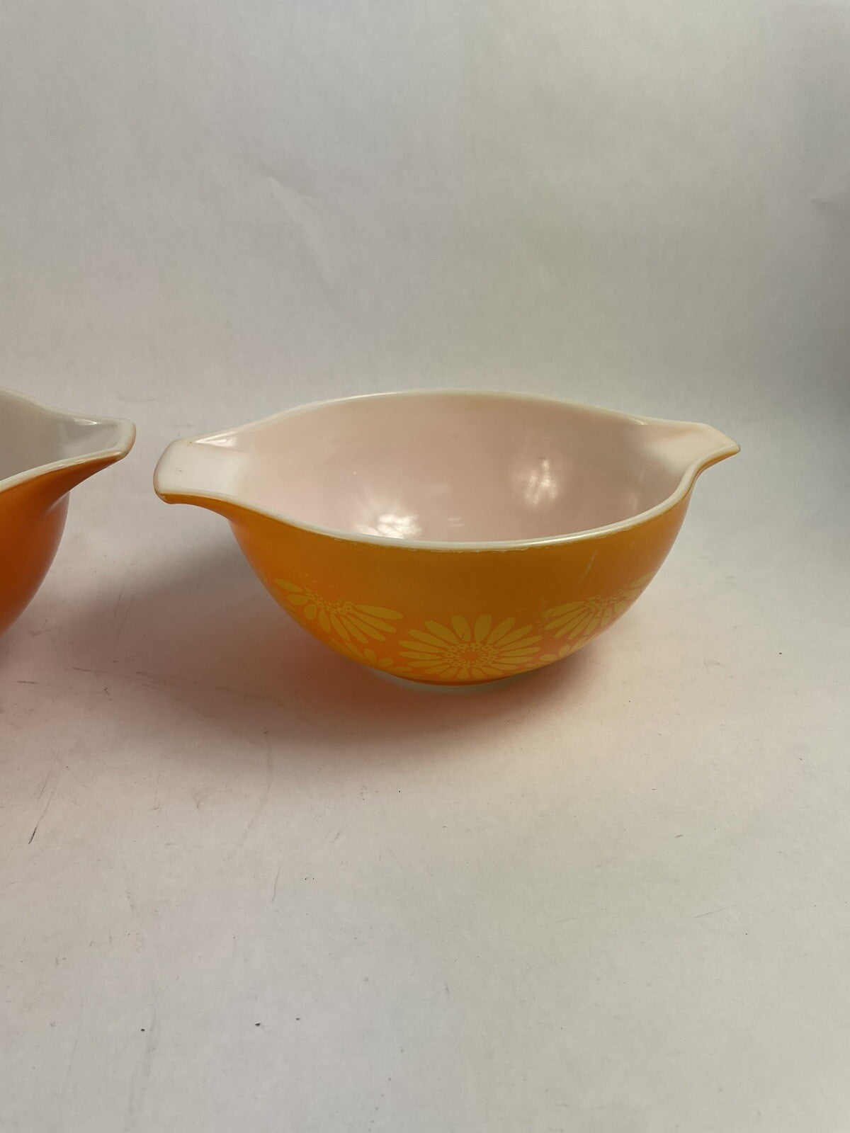 VTG Pyrex Gooseberry Cinderella Nesting Bowl Set 3 Orange White 442-443-444