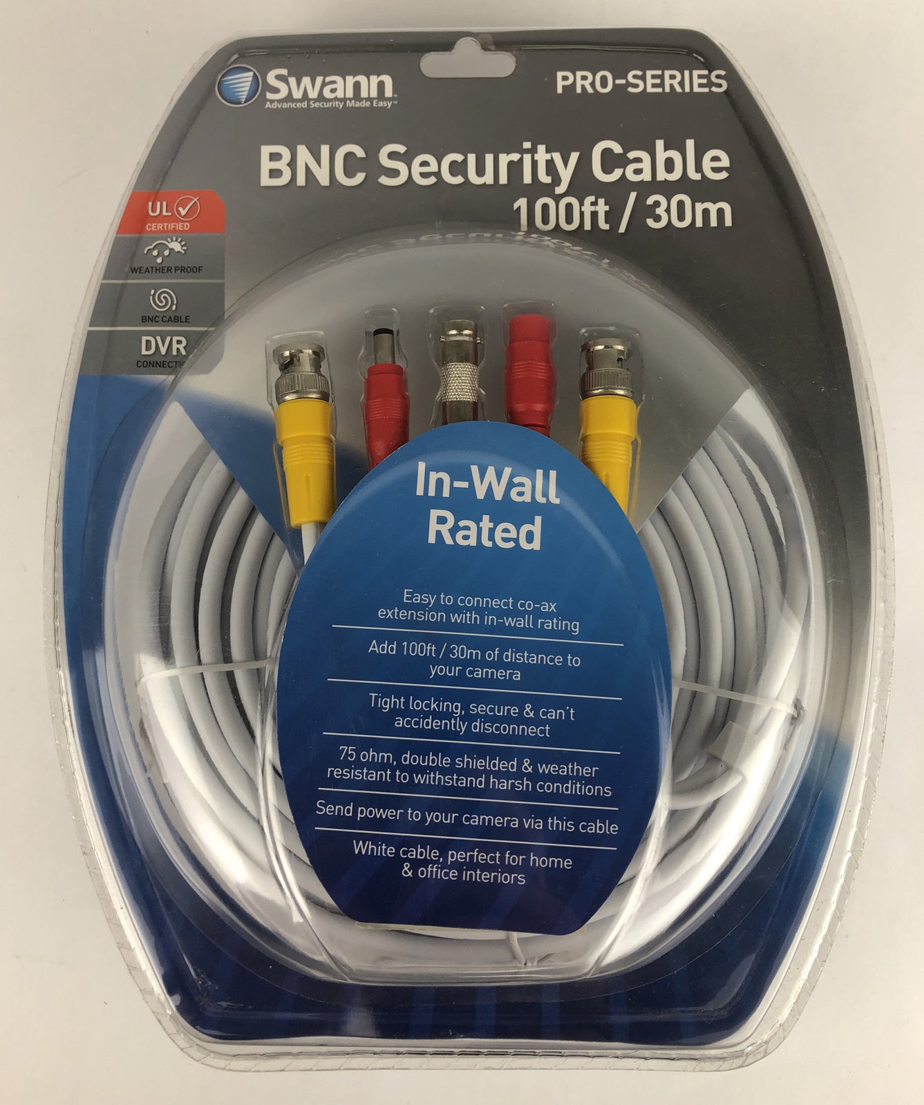 New SWANN PRO-SERIES In Wall Fire Rated 100ft/30m BNC Cable Unopened Sealed