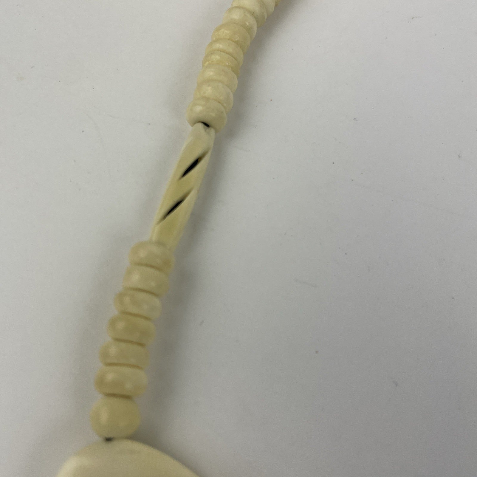 Tibetan Yak Bone Hand Carved Boho Om Necklace Vintage Jewelry Brass Screw Clasp