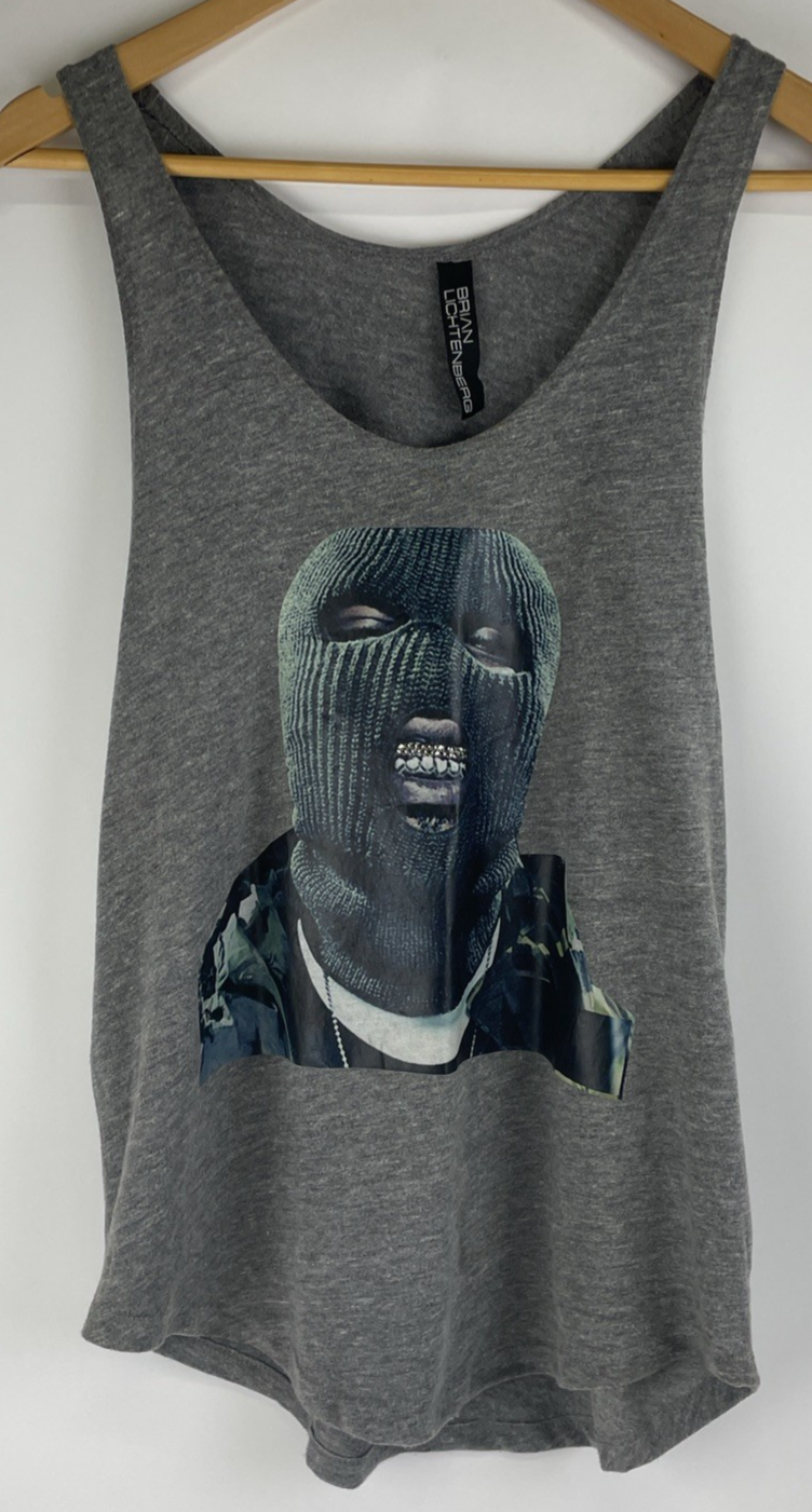 Brian Lichtenberg Designer Tank Top Shirt Grey Graphic Y2k size S Bling Gangster