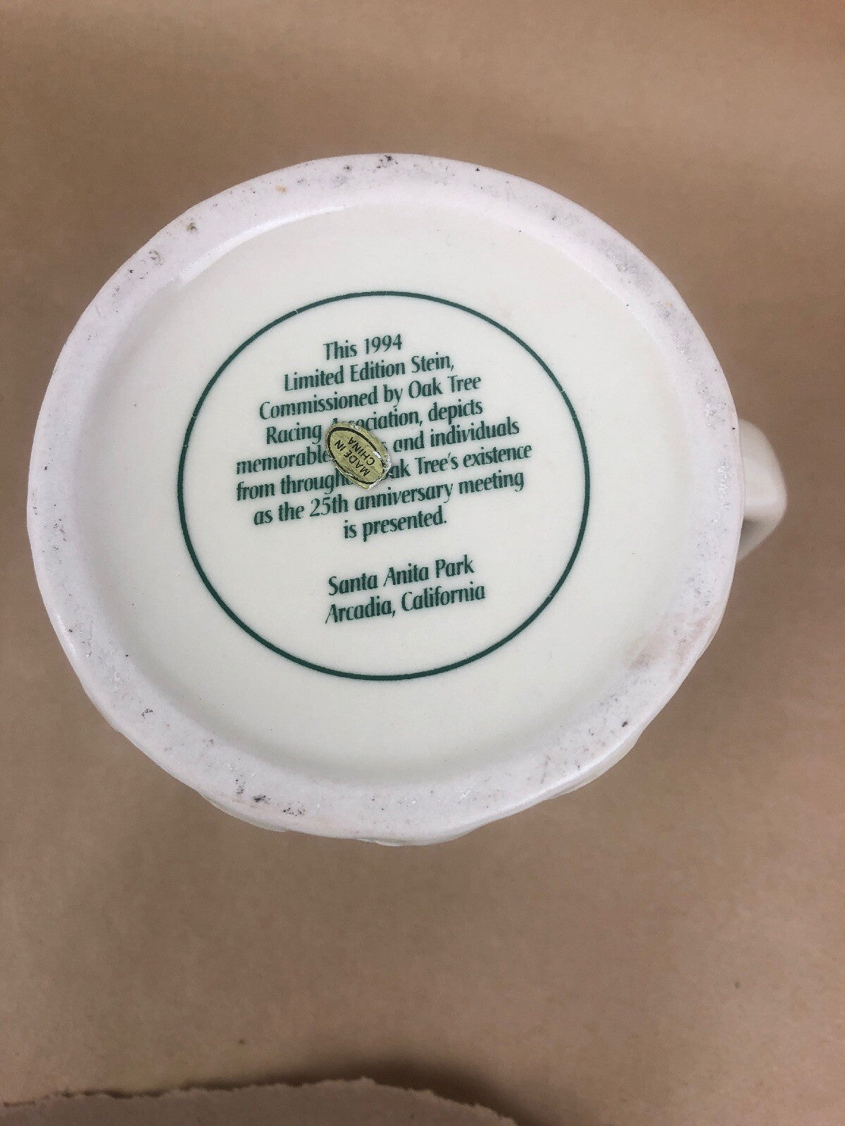Vintage Oak Tree Santa Anita 20th Anniversary Stein Mug ~ Breeder’s Cup - 1994