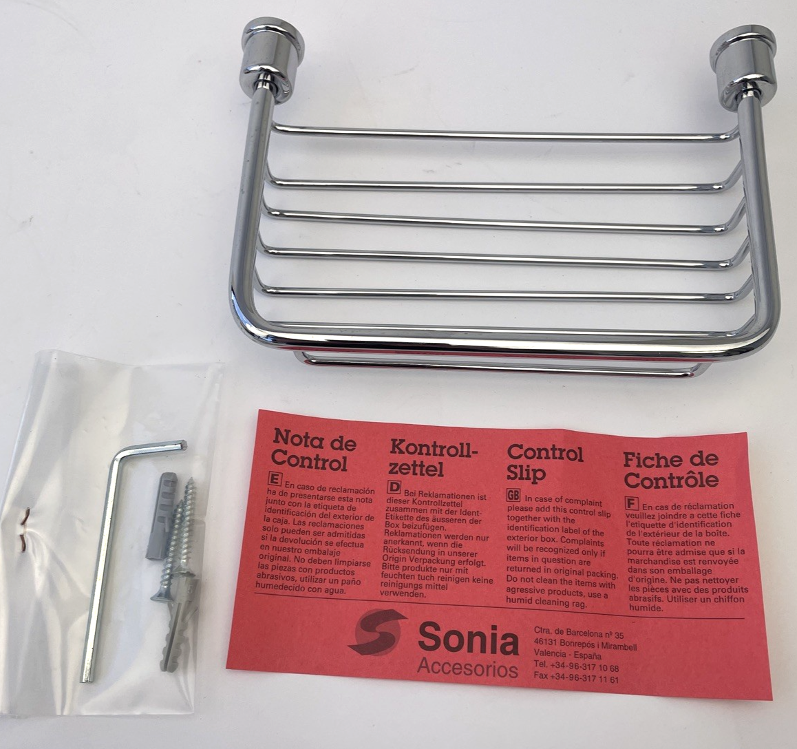 SONIA Designer Wall Mount Bathroom Soap Dish Chrome Wire Basket Square 6" x 4"