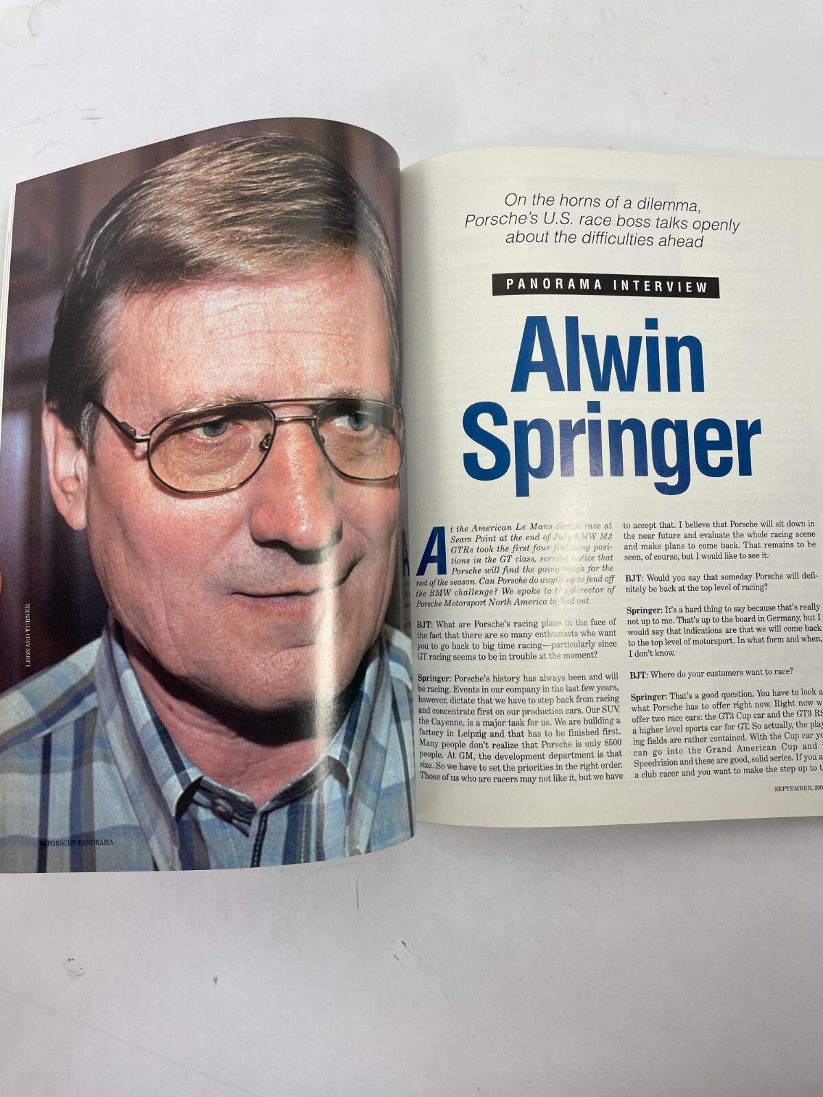 September 2001 Porsche Panorama Magazine Alwin Springer On the horns of adilemma