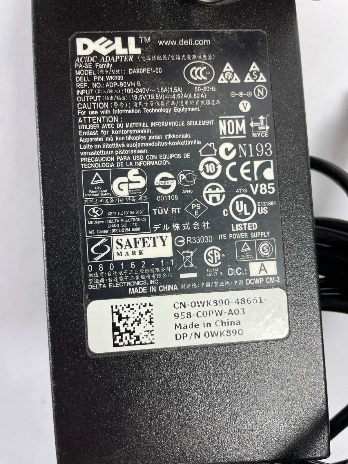 Genuine Dell DA90PE100 Ac Adapter Output 19.5 V 4.62 A Power Supply Adapter A74