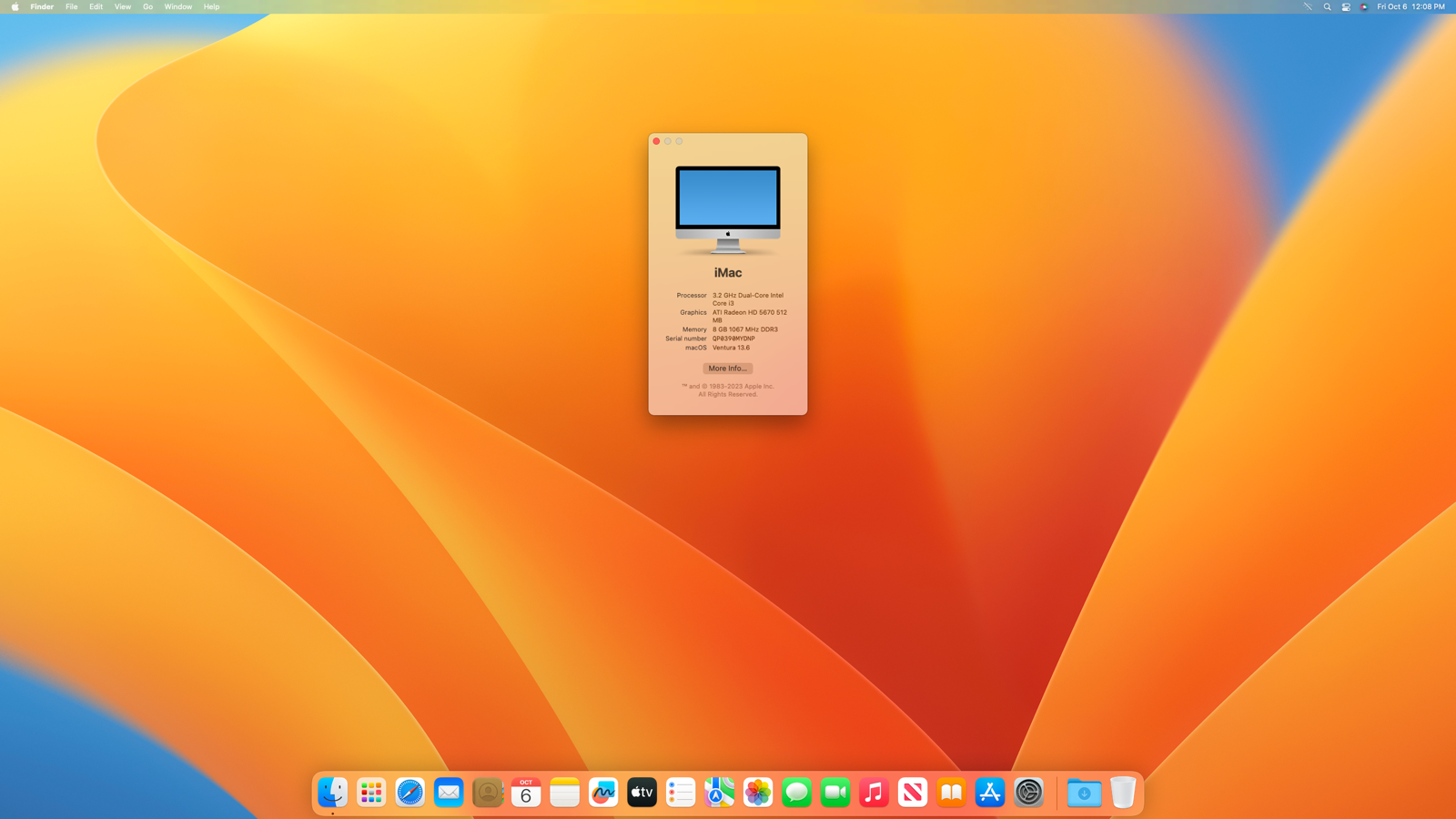 Apple iMac 27" 3.2 GHz Core i3 Model A1312 8 GB Ram 512 GB SSD HD Ventura