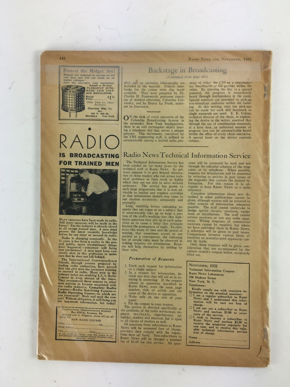 November 1931 Radio News Magazine Tracking Storms by Radio Ultra Short Wave