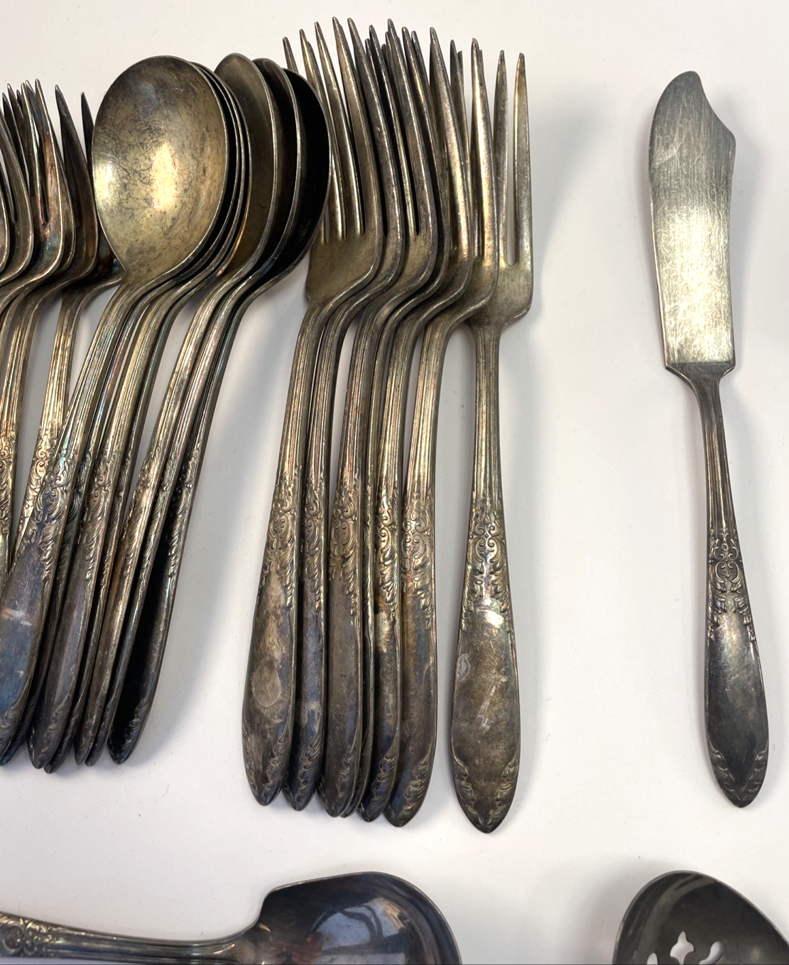 Vintage National Silver Silverplate Royal Pattern Needs TLC 33 Pc Lot