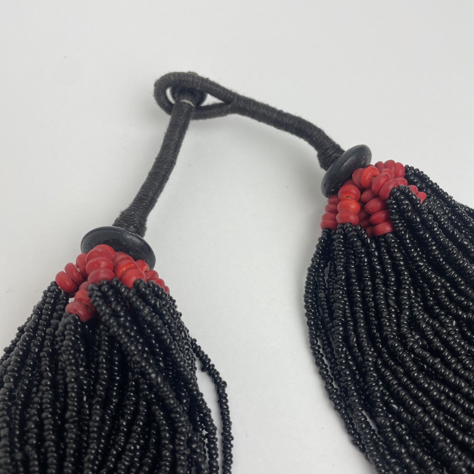 Vintage Naga Collar Necklace Multi Strand Black / Red Seed Beads Chunky 25”
