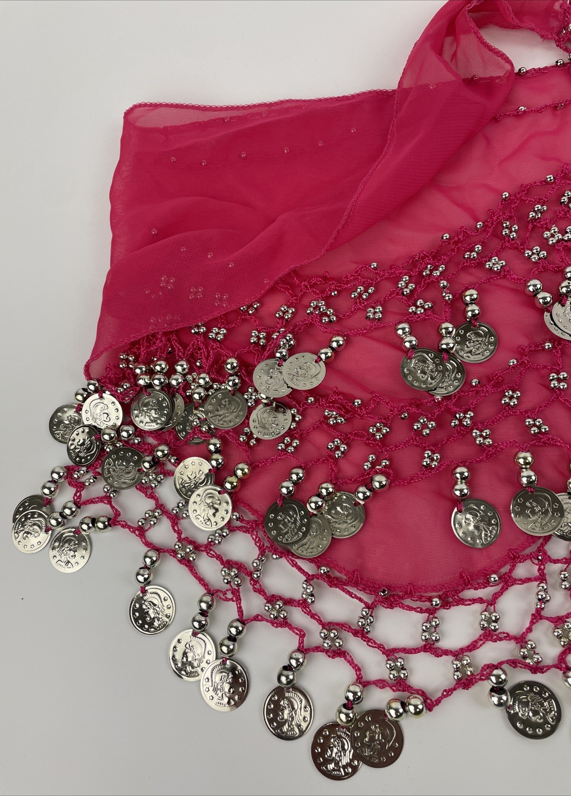 Belly Dancer Belly Dance Pink Coin & Beads Tie-on Scarf Belt  60" X 12" Beauty