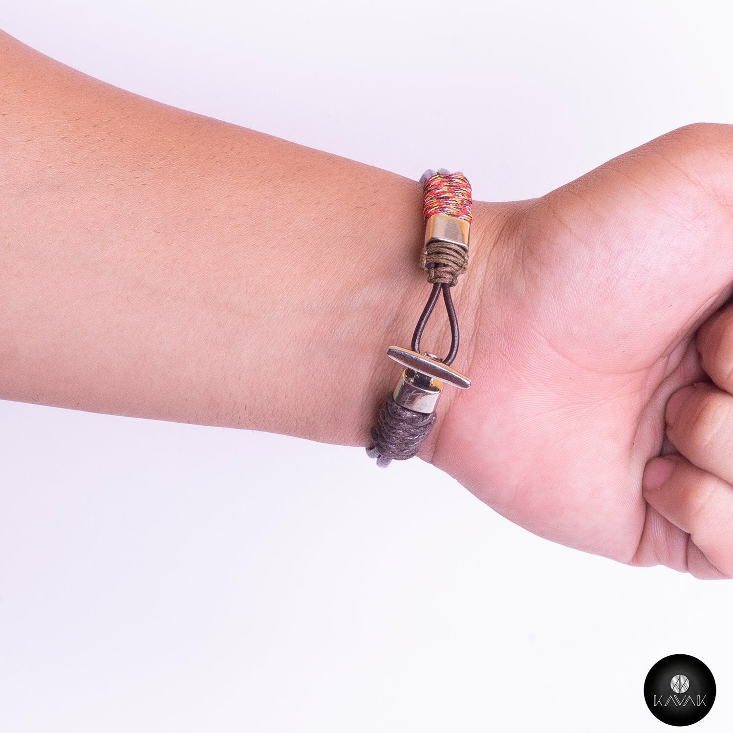 Kavak - Handmade Braided Leather Cords (Blue-Brown)  Adjustable Men's Bracelet