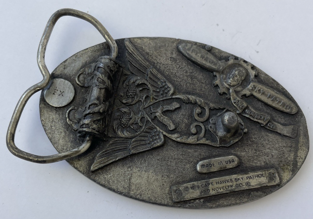 Vintage 1978 Capt Hawks Sky Patrol 3.5" Belt Buckle " I'D RATHER BE FISHING "
