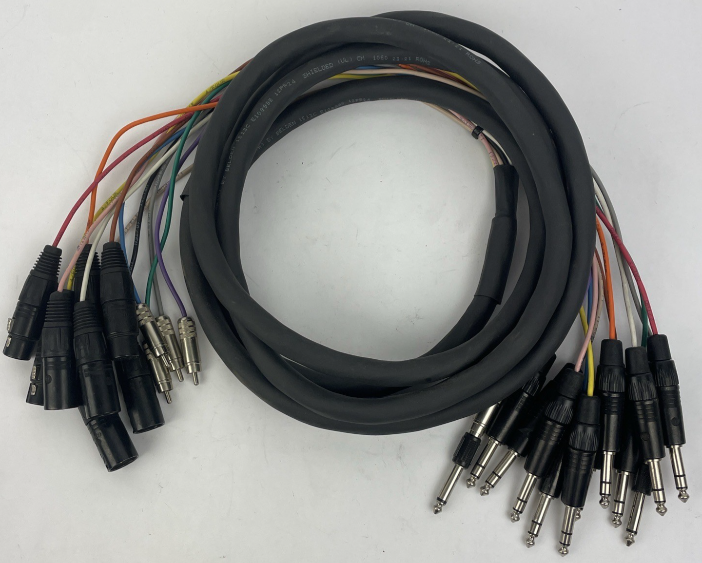 12 Channel Male 1/4" Phone to 3-Pin Neutrik XLR Black Female Male Snake Cable
