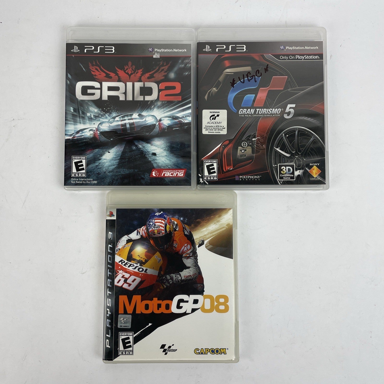 3 x PS3 Gran Turismo 5 GRID2 MOYOGP08 ( Sony PlayStation 3, 2012 ) W/ Manual (s)