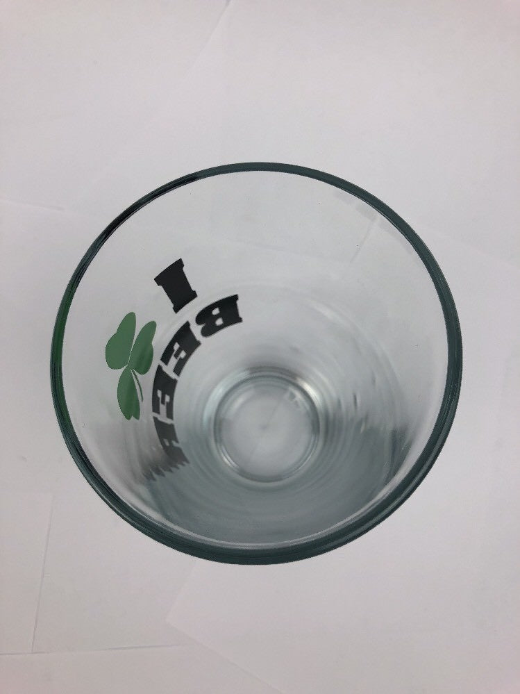 Rare St. Patrick's shamrock clover green and white pint beer glass.
