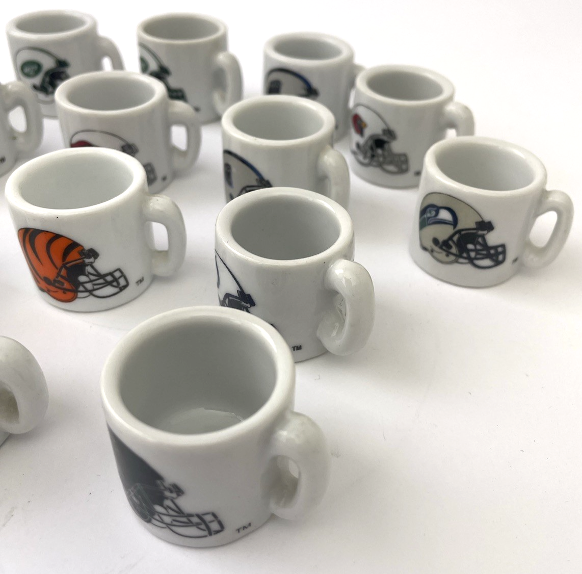 NFL Football Teams Mini Miniature Ceramic Coffee Mugs Team Logo Cups Lot Of 19