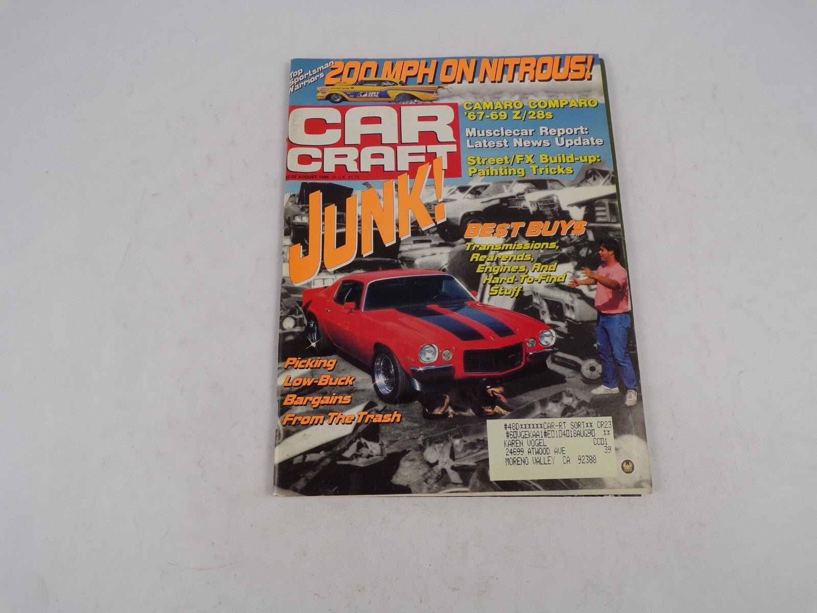 August 1989 Car Craft Junk! 200 MPH On Nitrous! Camaro Compar '67-'69 Z/28s Musc