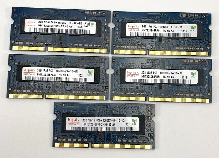 Lot of 5 x OEM Hynix IMAC RAM 9 GB Total - 2GB 1Rx8 PC3 10600S-9-10-B1 + More