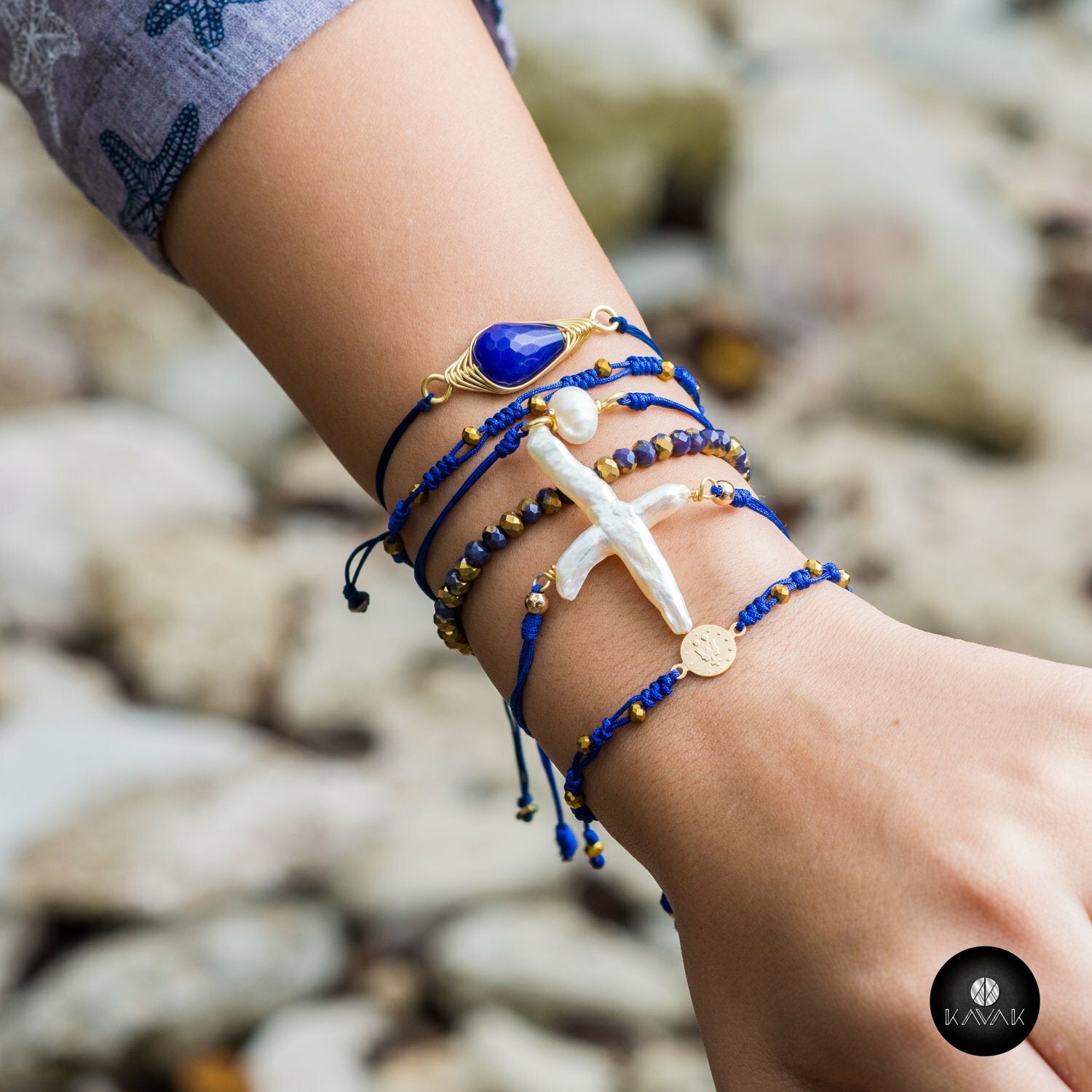 Kavak- Handmade Bracelet Blue Crystal Stone Gold plated Virgin Girl Blue World