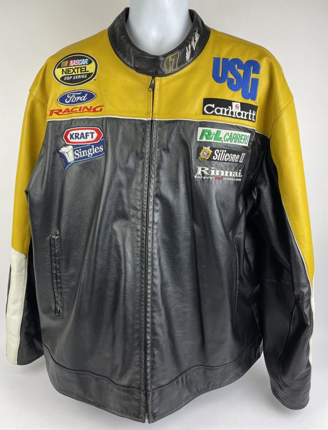 Vintage Wilson Leather Nascar Matt Kenseth DeWalt Jacket Racing Yellow Black VGC