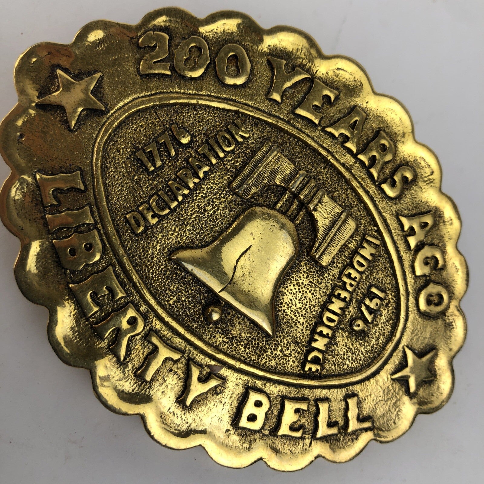 Liberty Bell 200 Years Ago Men’s Belt Buckle Beautiful Gold Finish 3.75" x 2.5"